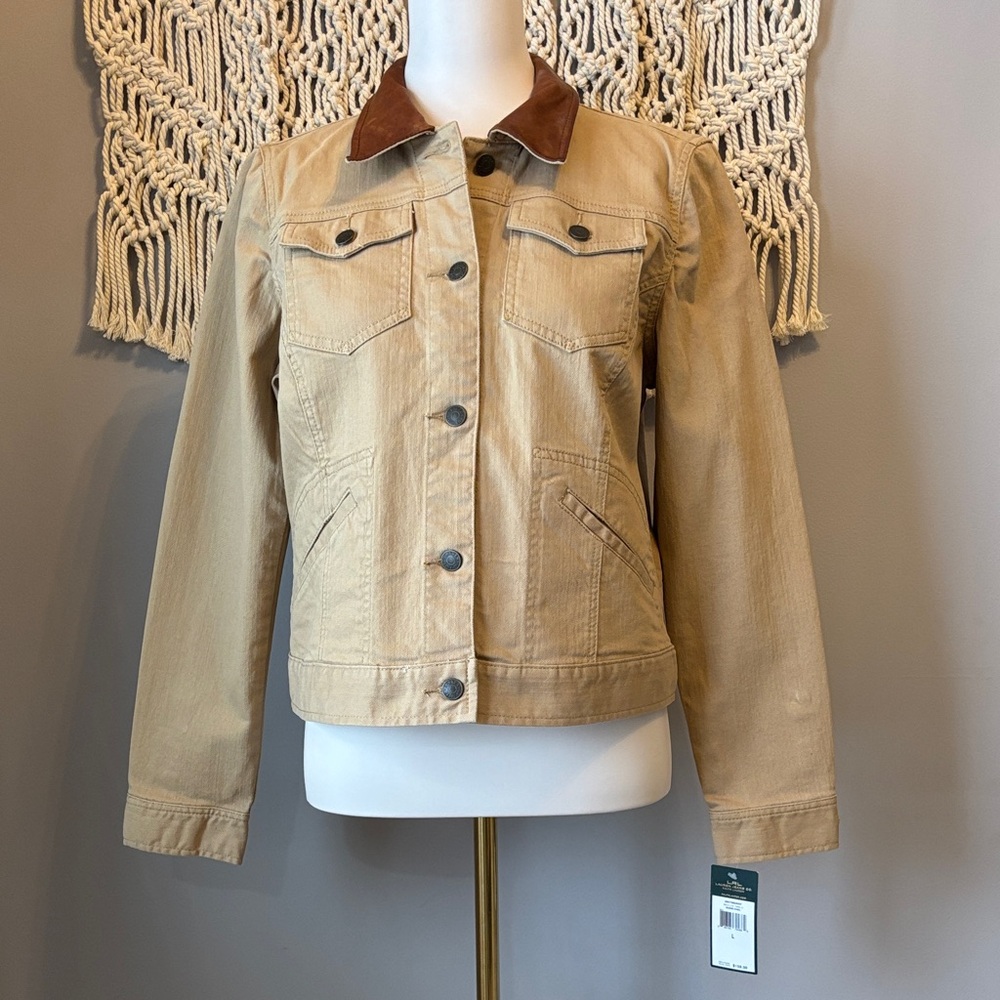 Lauren Ralph Lauren Beige Denim Jacket with Dark Brown Collar